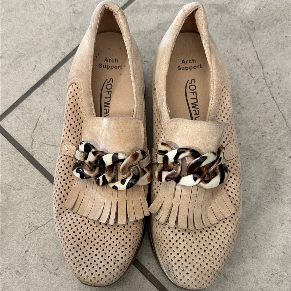 SoftWalk Beige Loafers with Chain Accent